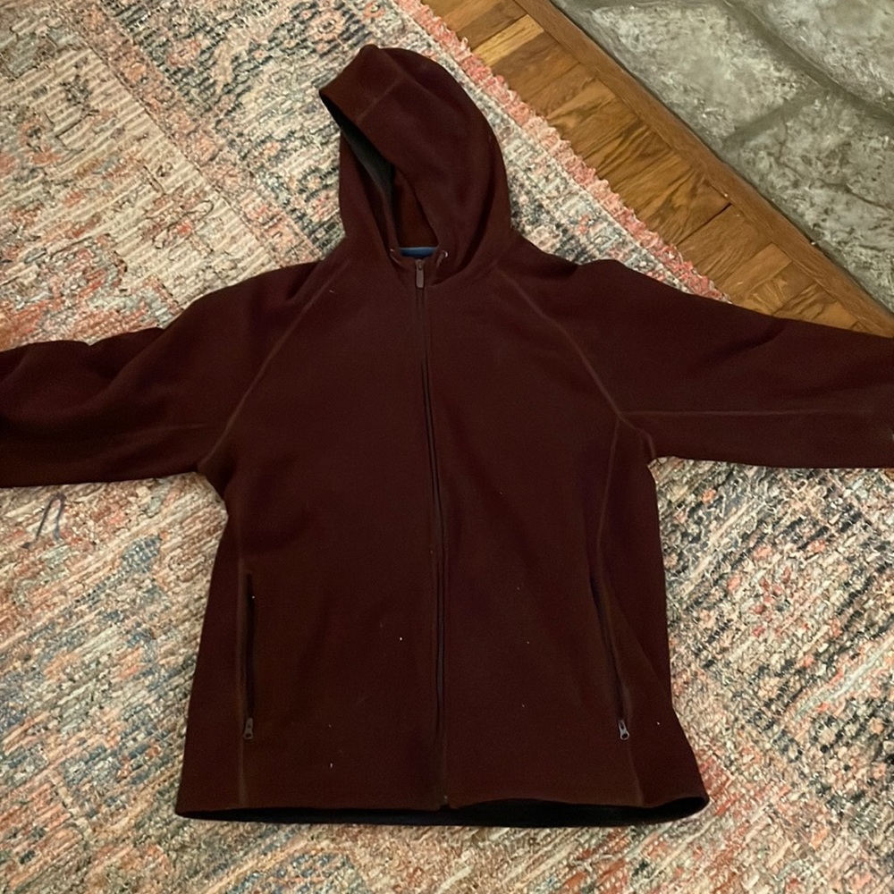 Large Maroon/purple mountain hardware fleece hooded sweatshirt